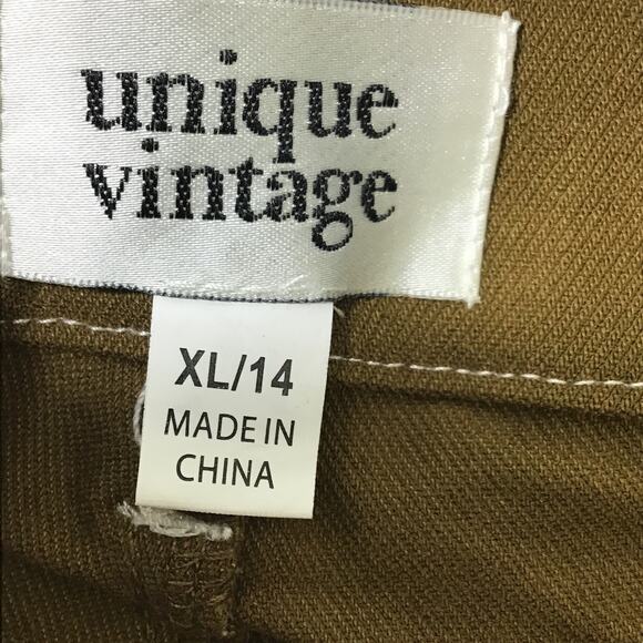 UNIQUE VINTAGE XL 14 brown flared retro high waist 5 pocket pants NWT B81 - Picture 8 of 9